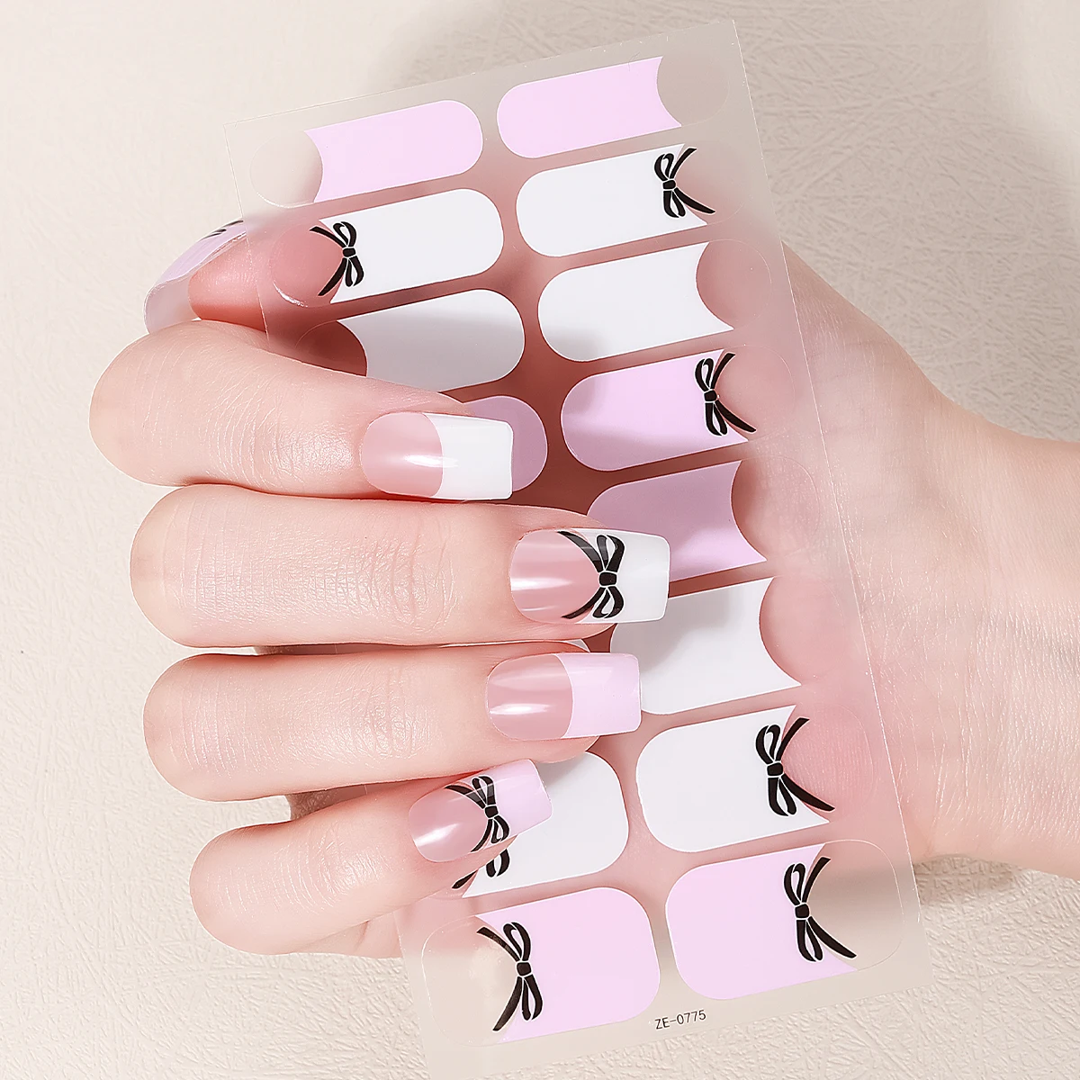 16Tips French Nail Stickers Bowknot Nail Polish Stickers Sparkling Glitter Self Adhesive Nail Art DIY Decals Manicure Decoration