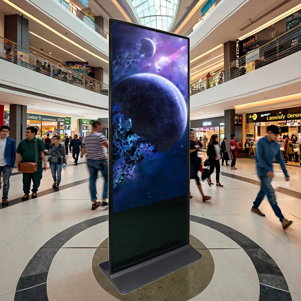 50 Inch Smart Vertical Advertising Display Wireless Totem Kiosk Aluminum 4K Media Player Digital Signage Monitor for Mall