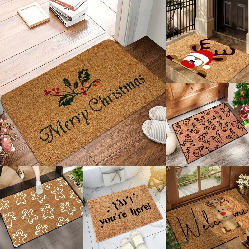 Christmas Cartoon Reindeer Pattern New Entrance Floor Mat Bathroom Absorbent Foot Door Mat  Entrance Door Mat Decoration