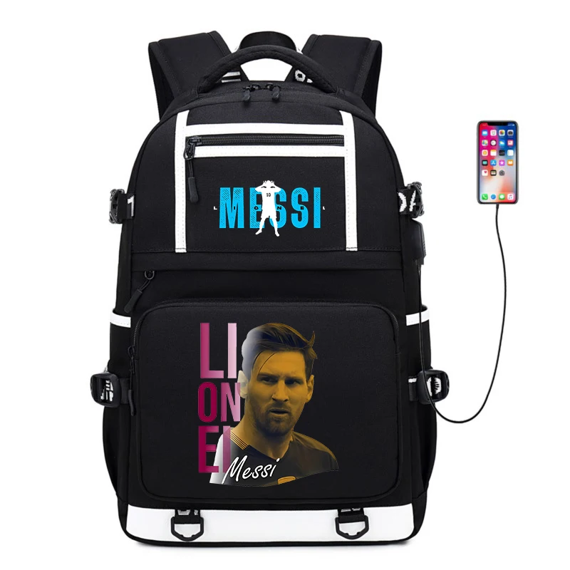 Bolsa Escolar Primária e Secundária Impressa Messi, Bolsa de Viagem ao Ar Livre, Mochila Jovem, Grande capacidade