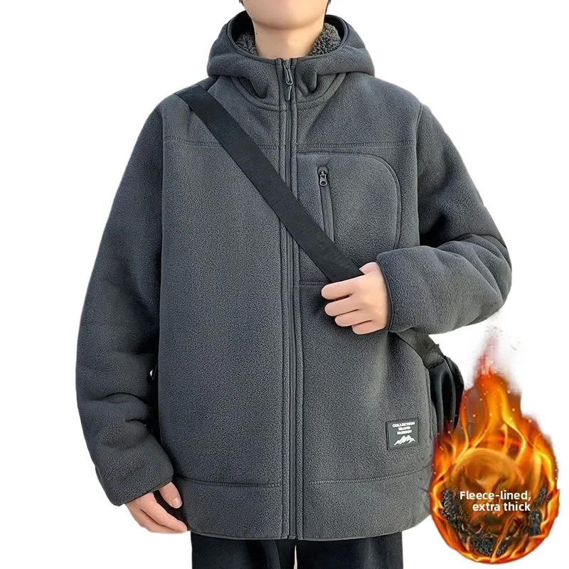 

2025 Heavyweight Thick Fleece Jacket for Men, Winter Hooded Sweatshirt, Lined and Padded Warm Fleece Cardigan Jacket