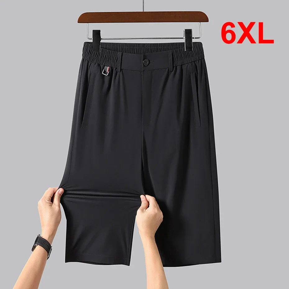 2024 Men\'s Short Ice Silk Summer Casual Short Men Elastic Waist Stretch 3/4 Pants Golf Long Bermuda Male Cool Quick Dry Athletic