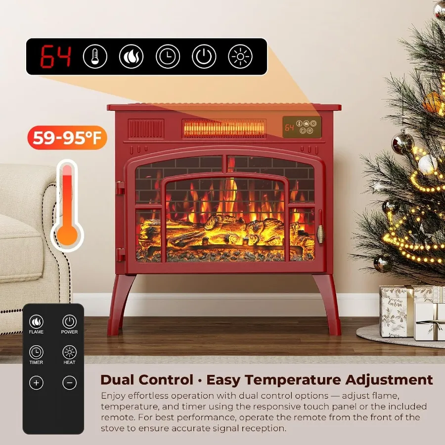 23 Electric Fireplace Stove with 3D Flame Effect and 5 Flame Colors 750/1500W Space Heater with Remote and Timer Energy Saving