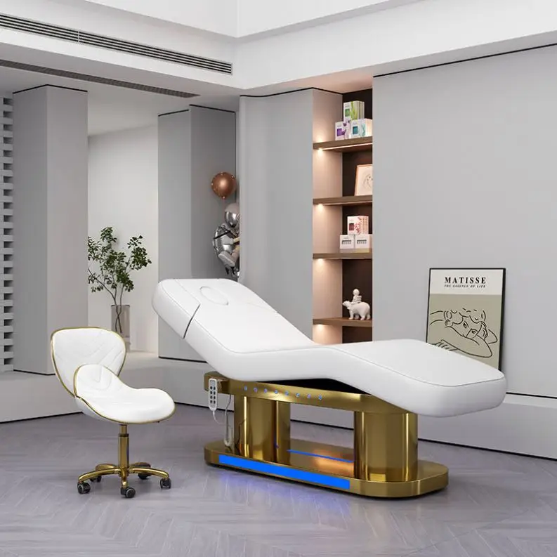 

Custom Luxury Spa Room White Pink Facial Beauty Lash Extension Bed 4 Section Electric Beauty Salon Facial Bed For Spa Furniture
