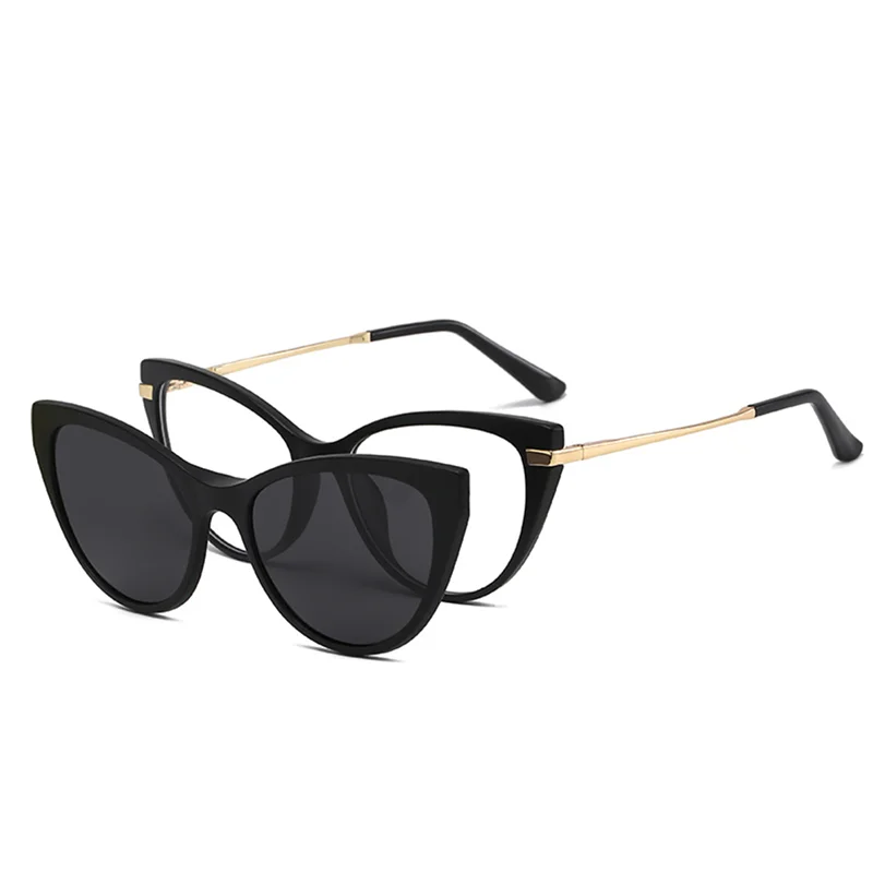 

2353 New Retro Set Of Sunglasses Women Cat Eyes Magnetic Clip Sun Glasses TR90 Frame Metal Legs Prescription -0.5 -1.0 -2 to -6