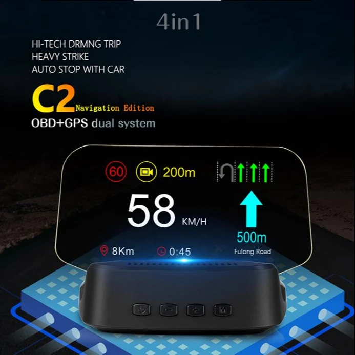 

2026 New Hot Selling Car HUD Tpms Display C2-BT Car OBD2+GPS Navigation Auto Diagnostic Tool Plug and Play Head-up Display