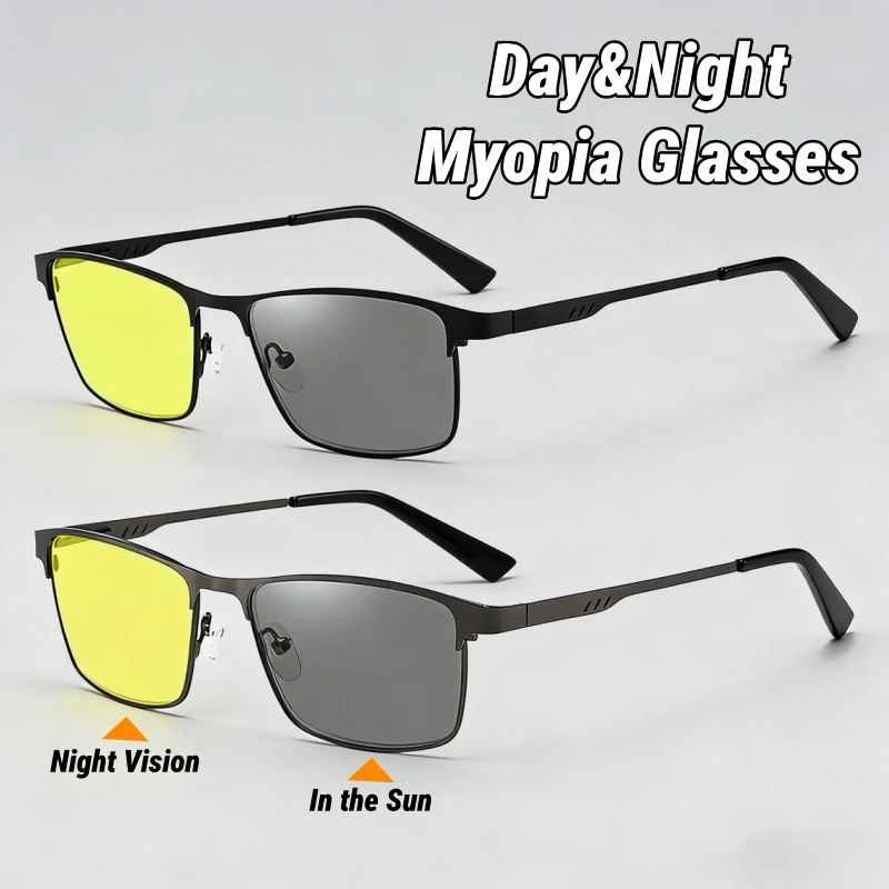 

Custom Photochromic Myopia Night Vision Glasses Anti-Glare Driving Glasses Metal Half-Frame Day-Night Dual-Use Business Eyewear