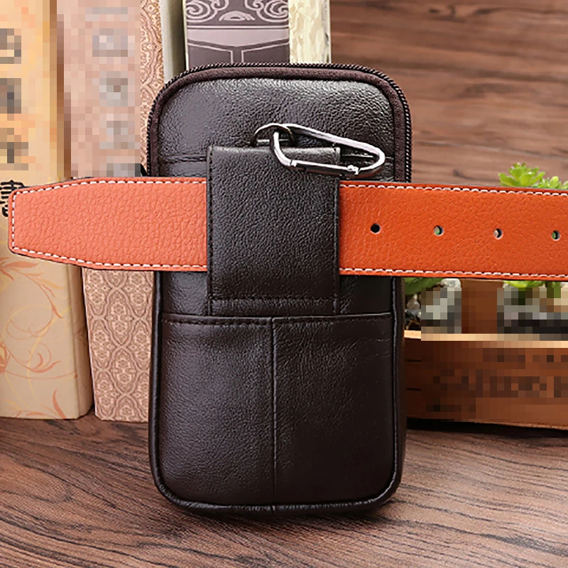 Genuine Leather Cell/Mobile Phone Case Cover Belt Fanny Waist Pack Bags Purse Money Real Cowhide Male Bum Pouch Hook Bag