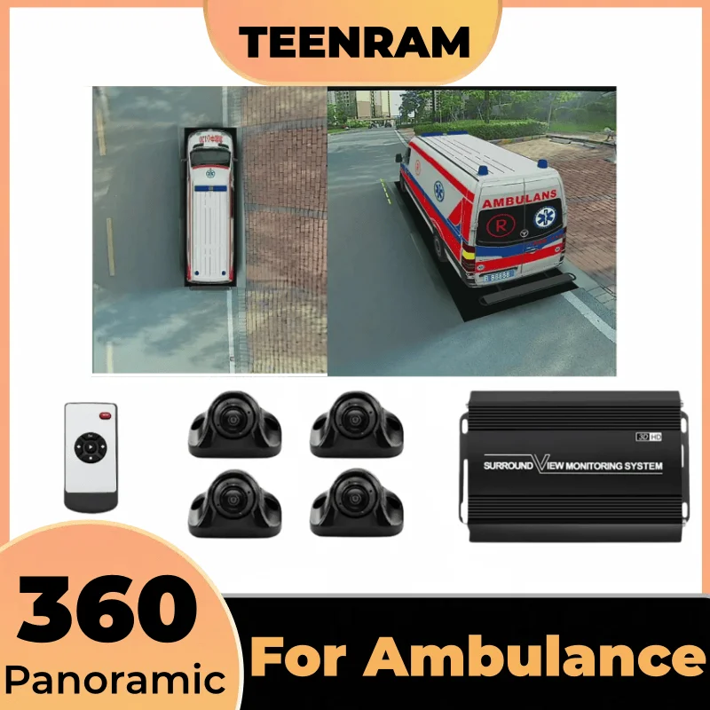 TEENRAM Car 360° Surround View Camera System 360 Bird's Eye Seamless View 3D 1080P Recorder Is Suitable for Ambulance