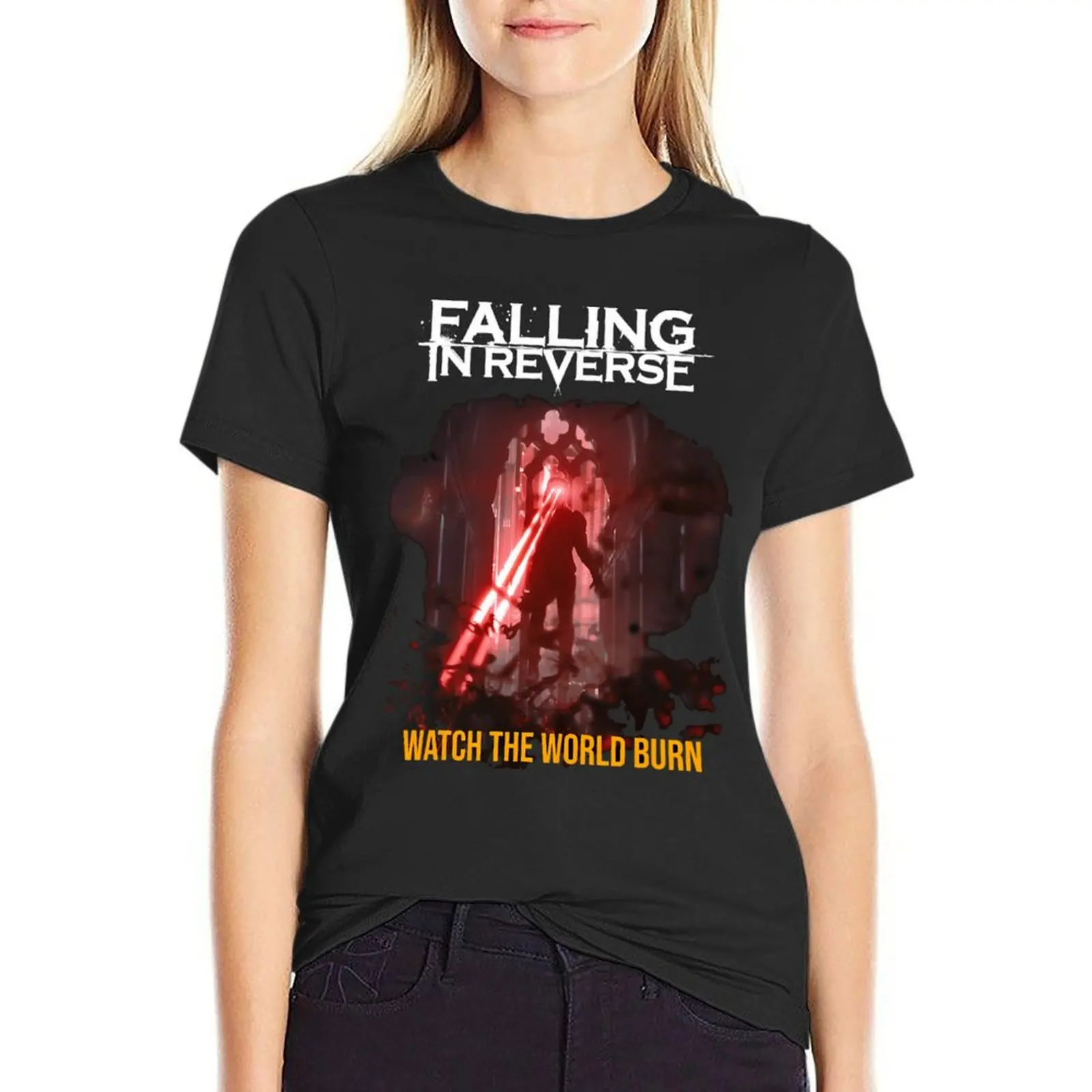 

falling in reverse watch the world burn T-Shirt summer tops Female clothing graphics plain t shirts for Women