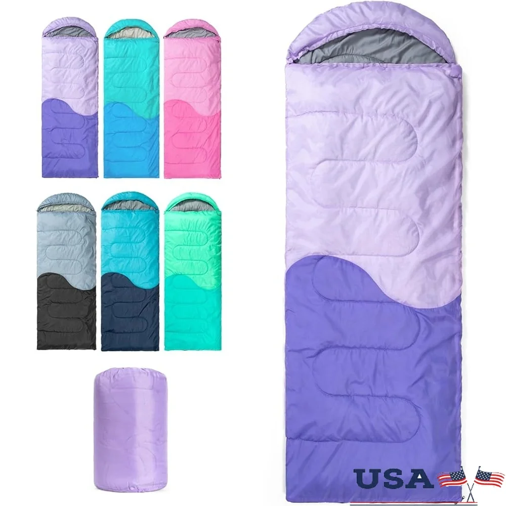 

3 Season Sleeping Bag Lightweight Portable Adults Kids Camping Hiking Warm Cold Weather Compact with Compression Bag