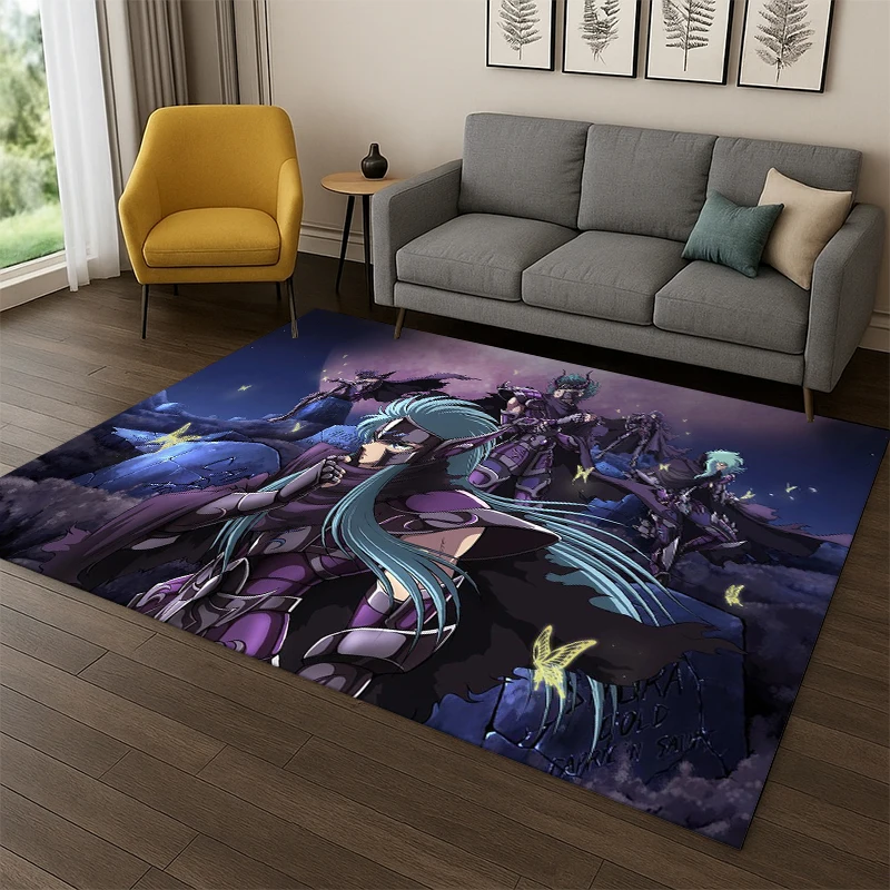 Retro Saint Seiya Anime Cartoon Carpet Rug for Playroom Bedroom Living Room Sofa Home Decor,kid Area Rug Non-slip Floor Mat