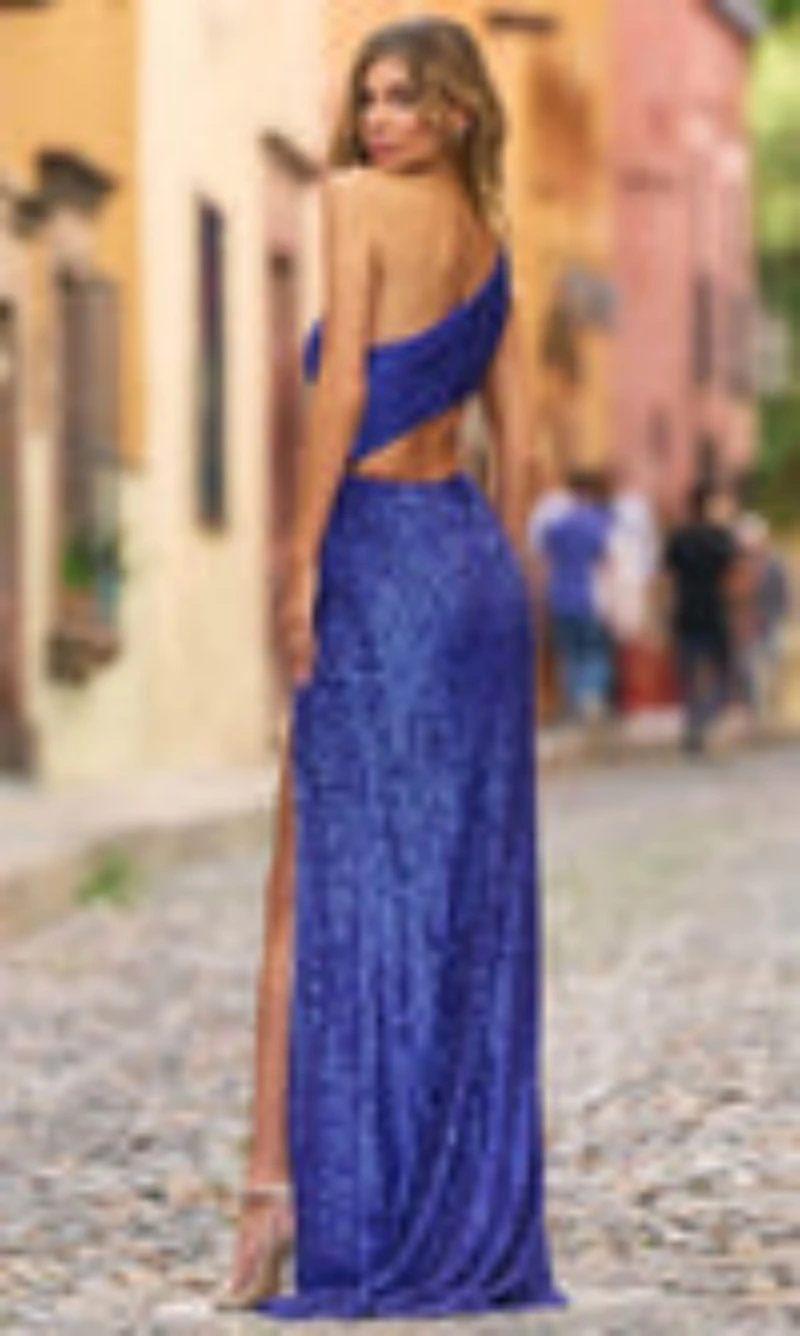 Abiti da sera con paillettes blu con maniche a una spalla abiti da sera con spacco alto a sirena lunga abito da festa Sexy lunghezza del pavimento occasioni formali donne Prom