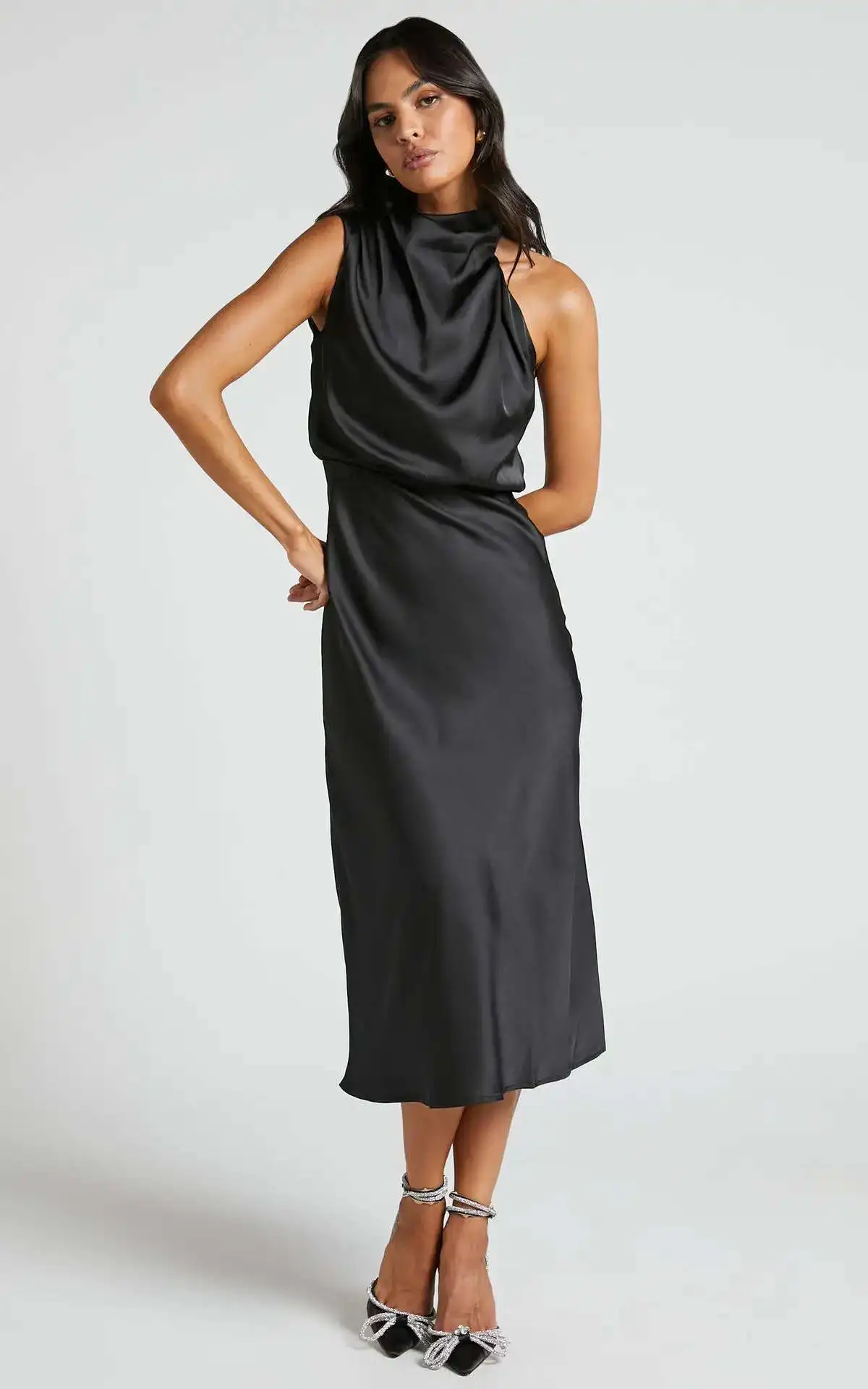 

Women's 2025 Summer Clothing Style Elegant and Silky Texture High-end Satin Slimming Mid Length Skirt Dress Robe Vestido Women
