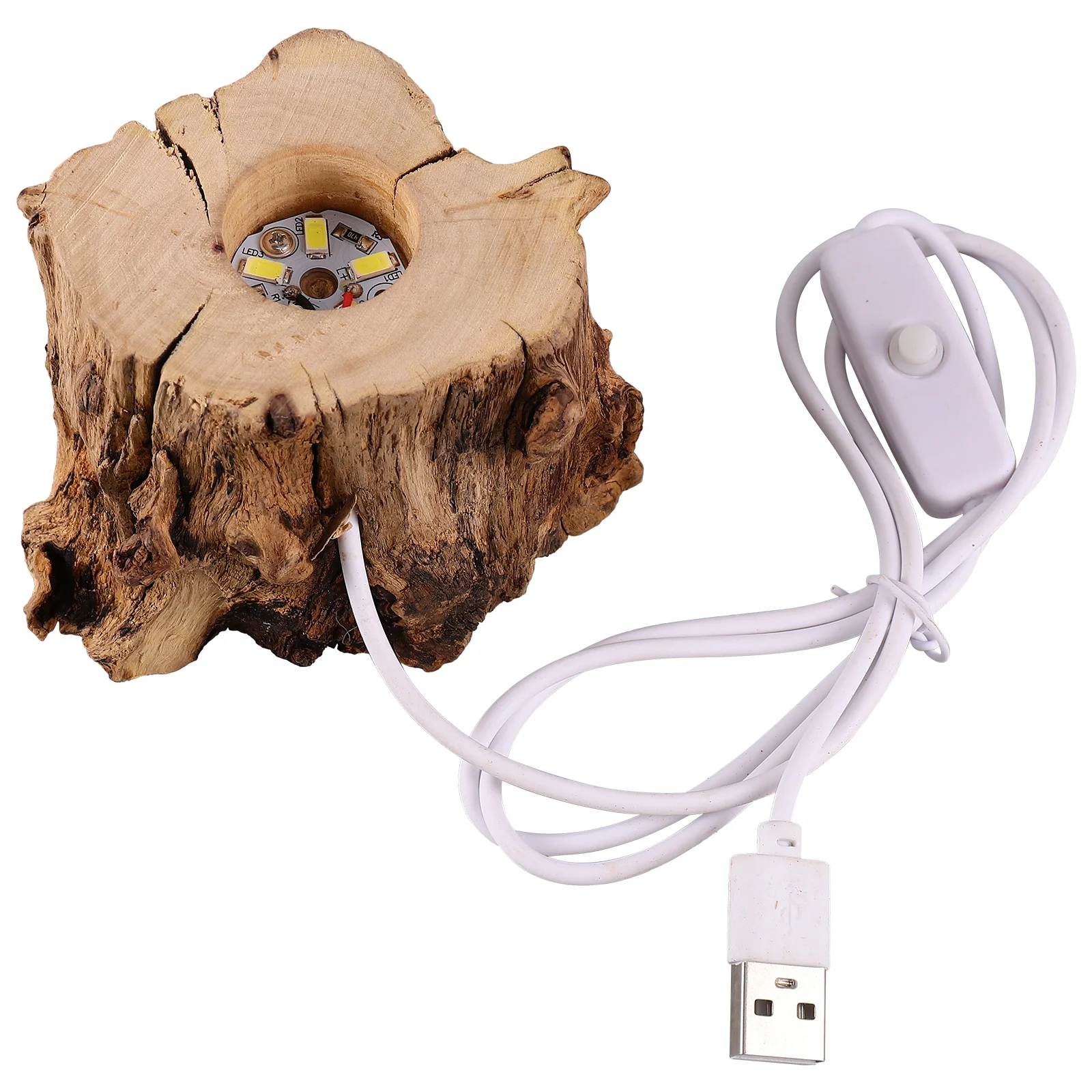 Desk Lamp Crystal Ball Wooden Base Tree Stump LED Light Office Desktop Artificial Display