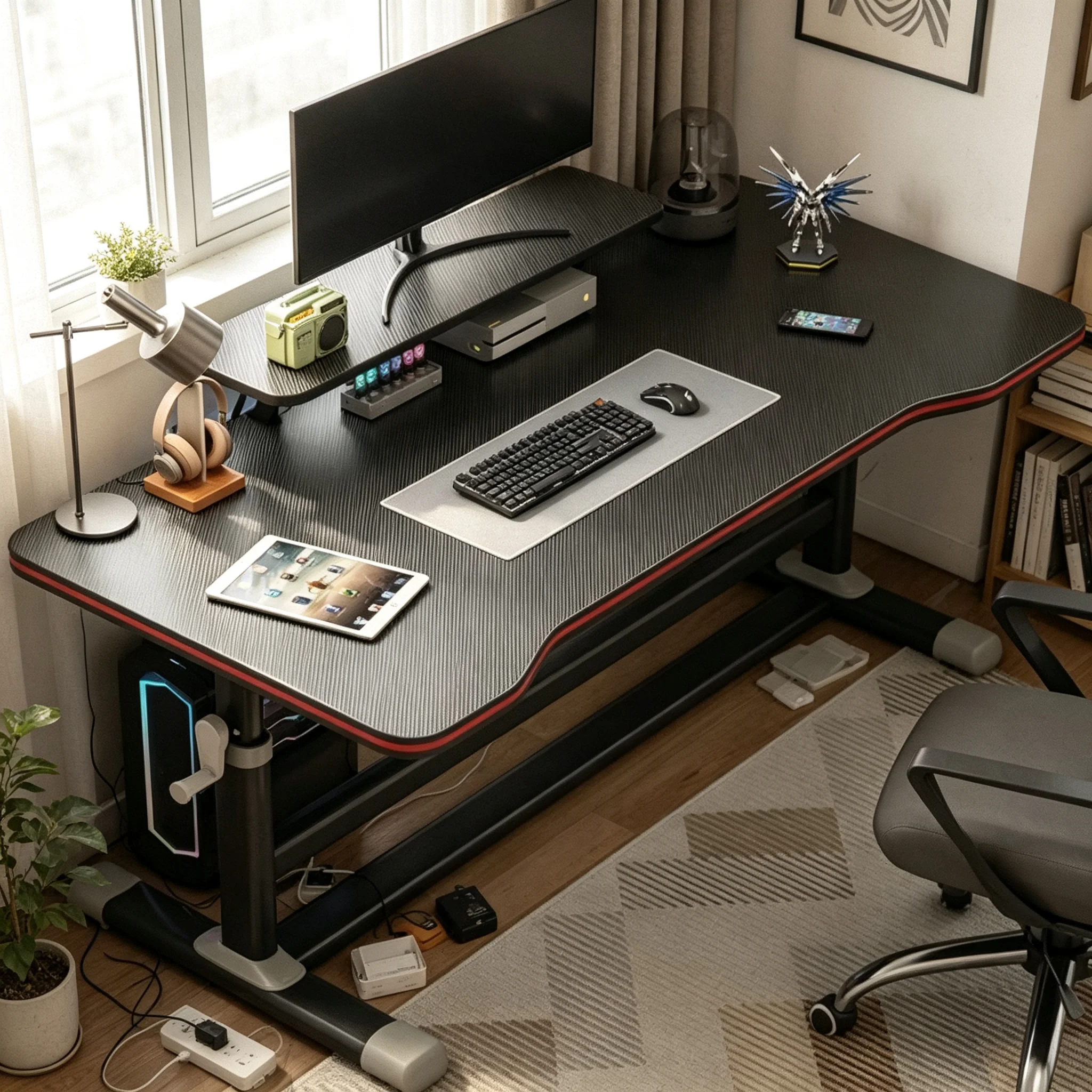 AOLIVIYA Carbon Fiber PC Gaming Desk Office Study Table Workbench Chair Student Home Desktop