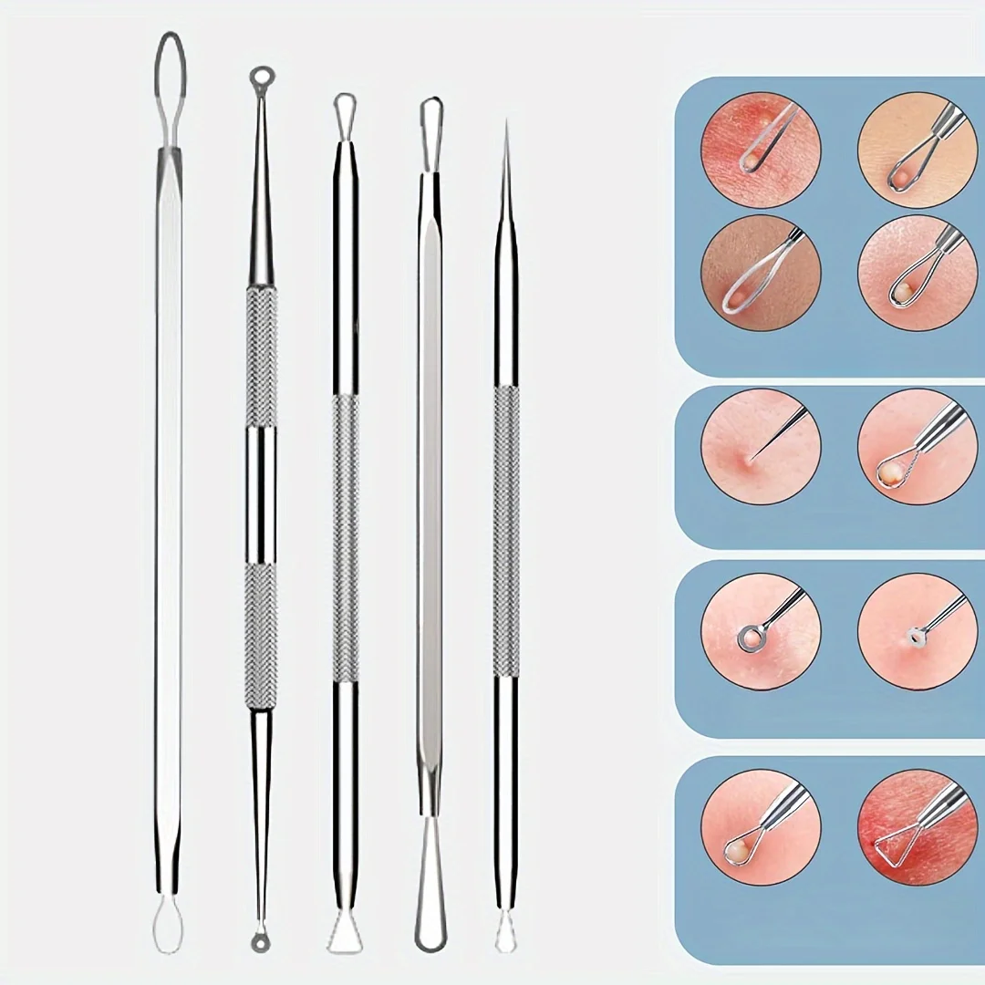 مجموعة أدوات إزالة من الفولاذ المقاوم للصدأ مكونة من 6 قطع للرؤوس السوداء والبثور، مزيل الرؤوس السوداء للوجه والأنف بتصميمات مختلفة