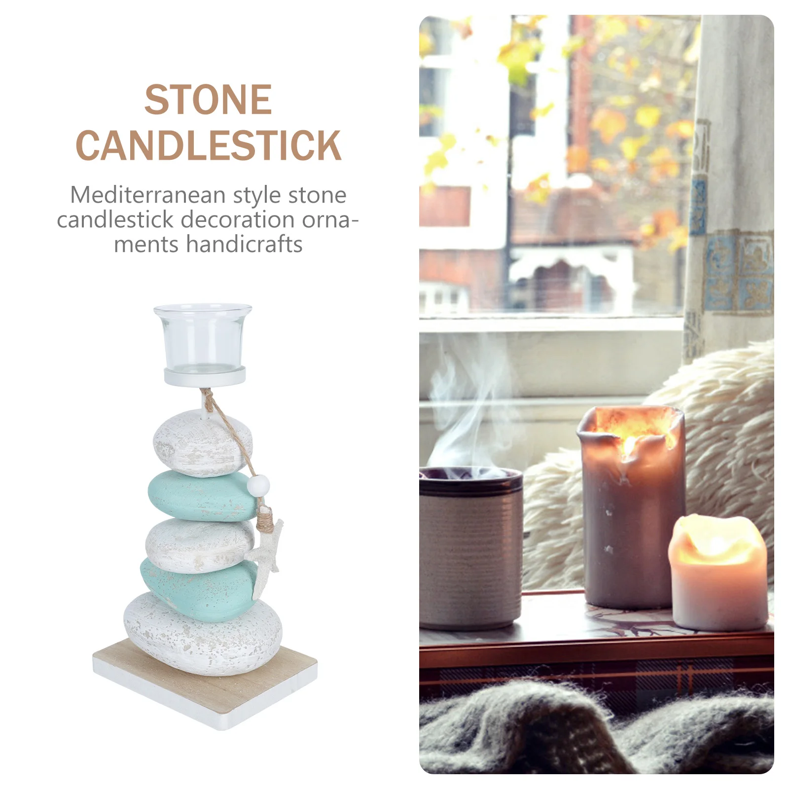

Stone Candlestick Decoration Creative Desktop Mini Mediterranean-style Decorative Glass Luxury Holders Home
