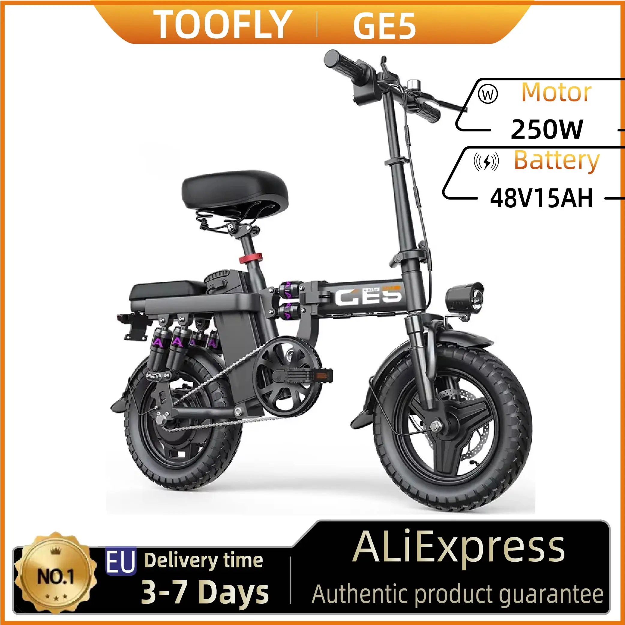 Vélo électrique Toofly GE5 250W 48V 15Ah pour adultes, pneus de 14 pouces, vélo de ville pour hommes