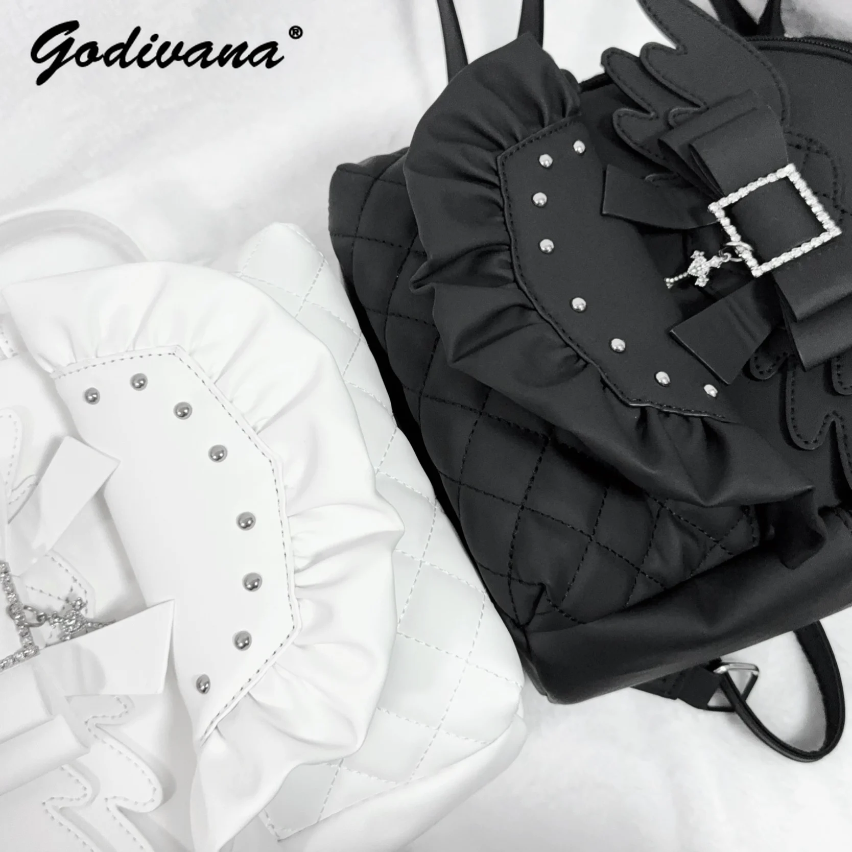 Japanese Mine Series Mass-produced Solid Color Love Wing Backpack Girl Women's Small Shoulder Bag Black and White Tote Bags