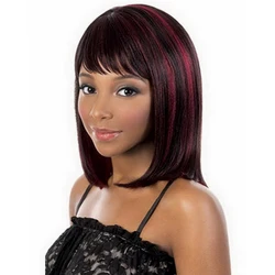 Soowee Short High Temperature Fiber Hair Cosplay Wigs Synthetic Hair Heat Resistant BOBO Wig Black Mix Red Straight Hair