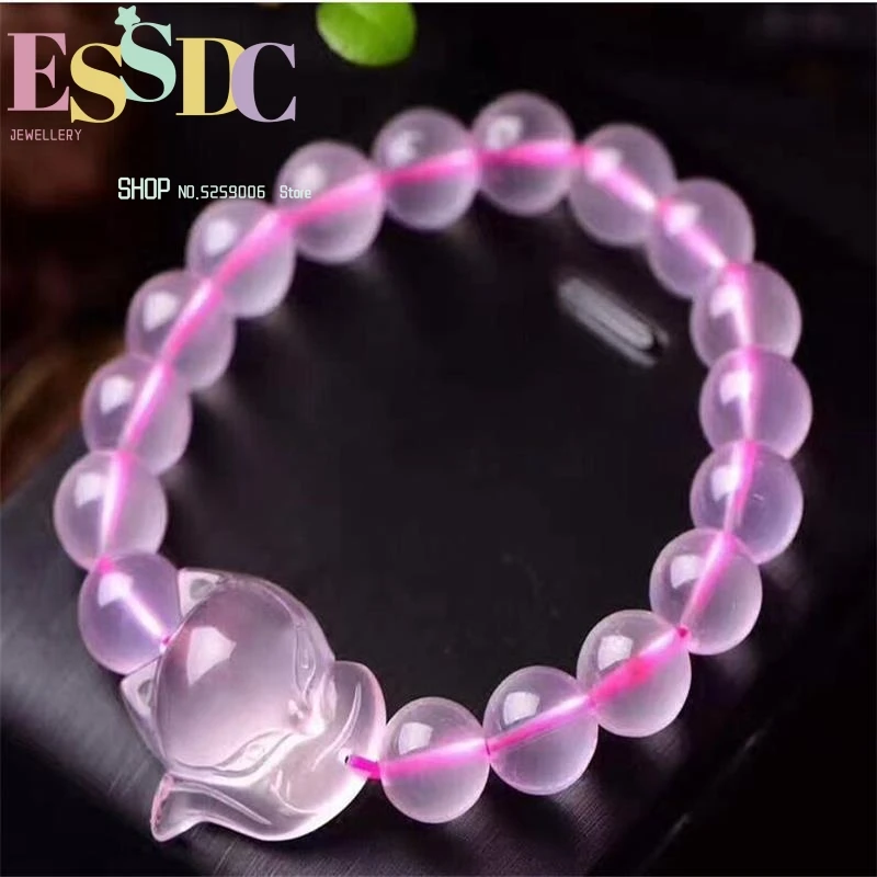 Free Shipping Natural Star Rose Quartz Light Crystal Beads Fox Pendant Bracelet 12mm AAA