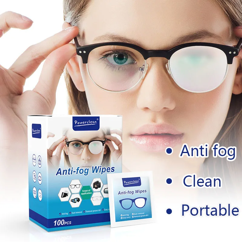 100Pcs/Box Glasses Cleaner Wet Wipe Disposable Anti Fog Misting Dust Remover Cleaning Lens Wipes Sunglasses Phone Screen