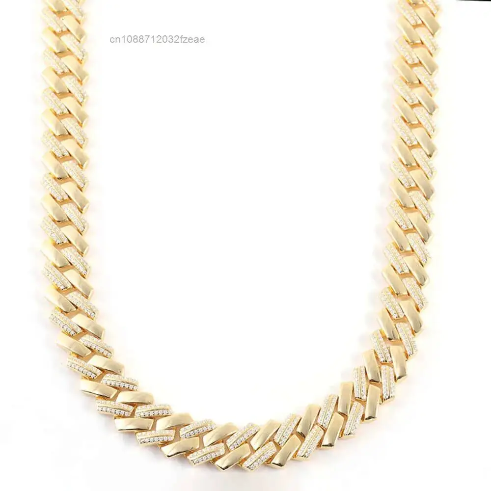 

Luxury Full Ice Out Moissanite 6mm 9mm 13mm Width 2 Rows 925 Solid Silver Moissanite Cuban Link Chain Hip Hop Necklace.