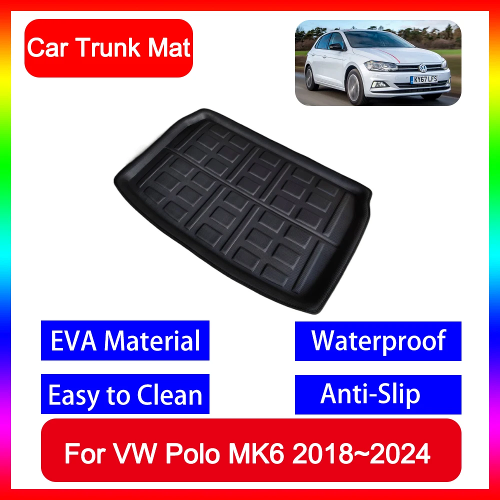 

For Volkswagen VW Polo AW BZ MK6 2018~2024 Hatchback Rear Boot Cargo Pad Waterproof Protect Trunk Tray Mats Auto Accessories