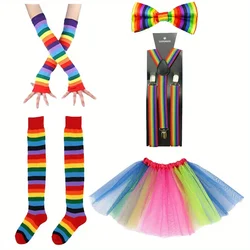 A clown costume Neon Dress Accessories Holiday Party Dress Fun Dress Skirt Gloves Necklace Head with earring glasses