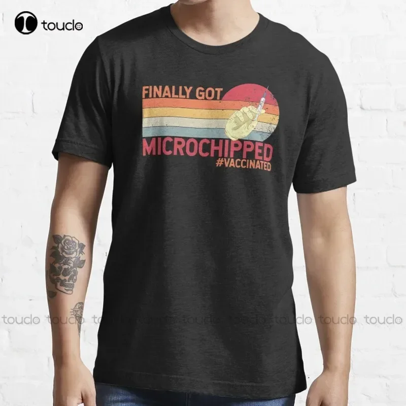 New Finally Got Microchipped - Finally Vaccinated T-Shirt Blue Shirts For Men