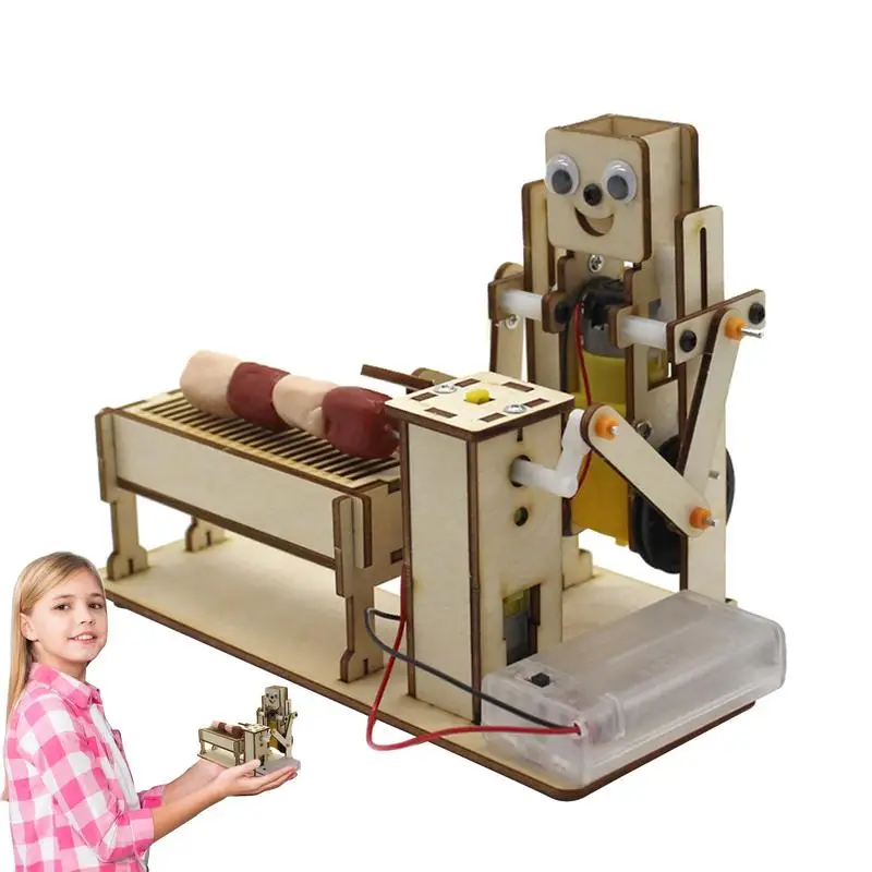 Kids Grill Playset Creative Wooden Robot Assembly Toy Wood Building Kits Multipurpose Wooden Craft Kits Robot Building Crafts