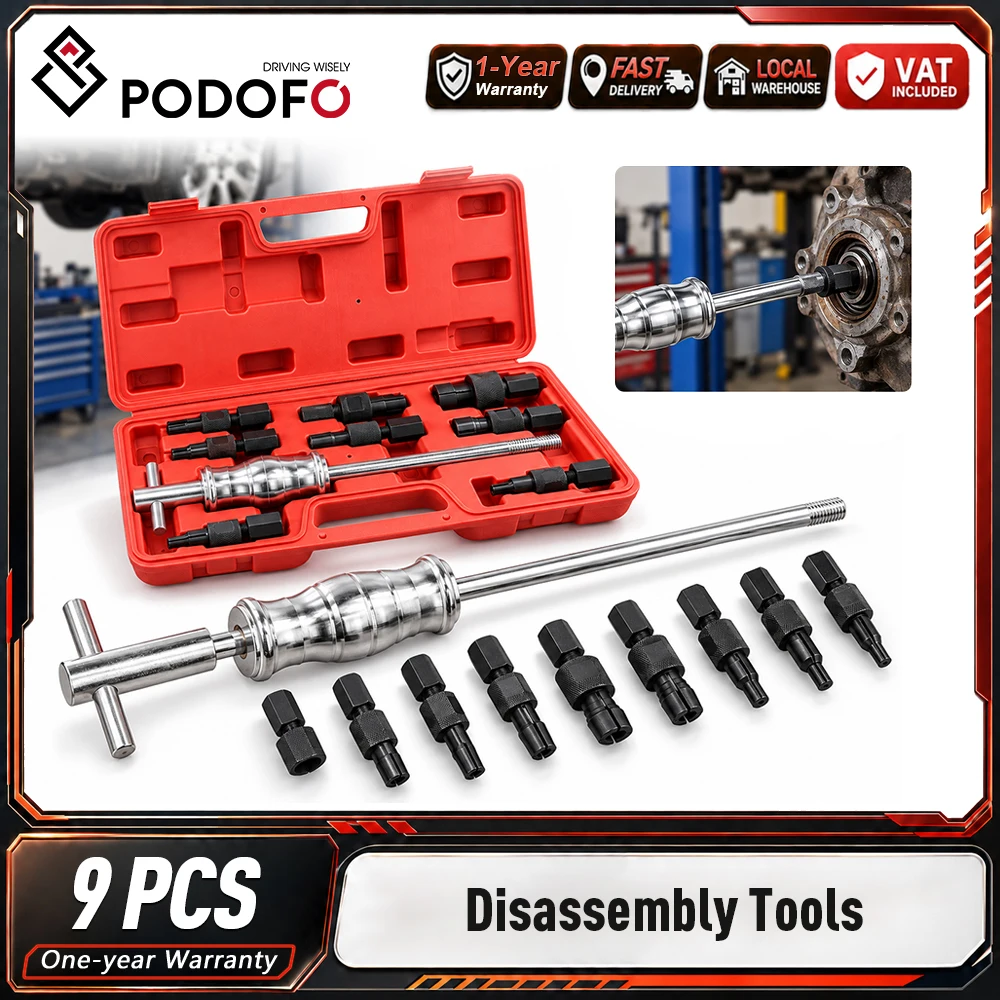 Kit di utensili per l'estrazione di cuscinetti interni Podofo, 9 pezzi, estrattore per cuscinetti con foro cieco, set di estrattori a martello scorrevole in acciaio al carbonio, diametro del foro da 8