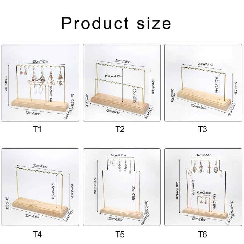 Praktische metalen sieradenstandaard met houten basishouder voor toonbankdisplay