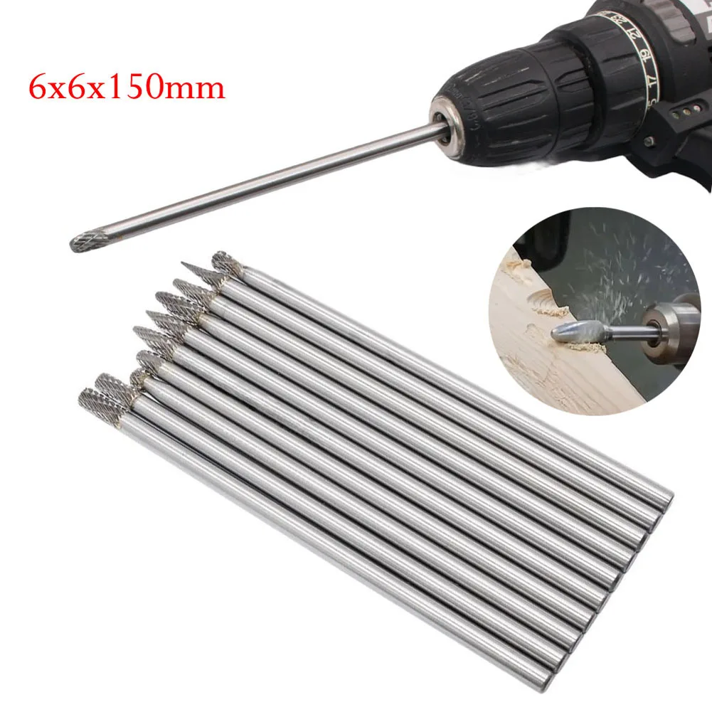 1pc 6x6x150mm Long Single Cut Head Rotary Burrs Milling Cutters For Wood Glass Marble Jade Rotary Tools Accessories
