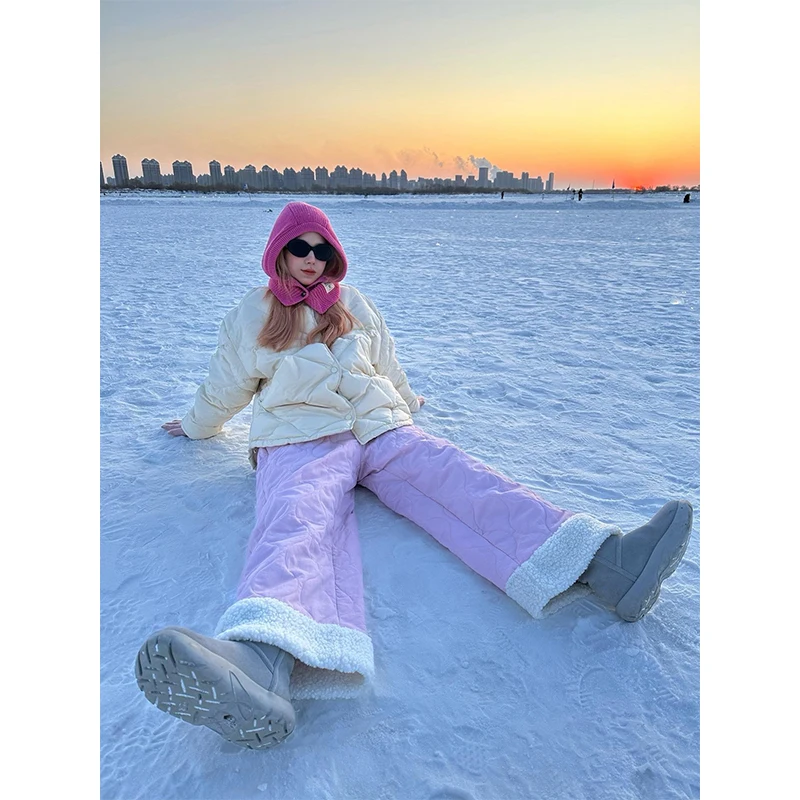 

Зимние теплые лыжные брюки из овечьей шерсти Eaho Fce, мужские и женские хлопковые брюки, морозостойкие, для сноубординга, повседневные, прямого кроя