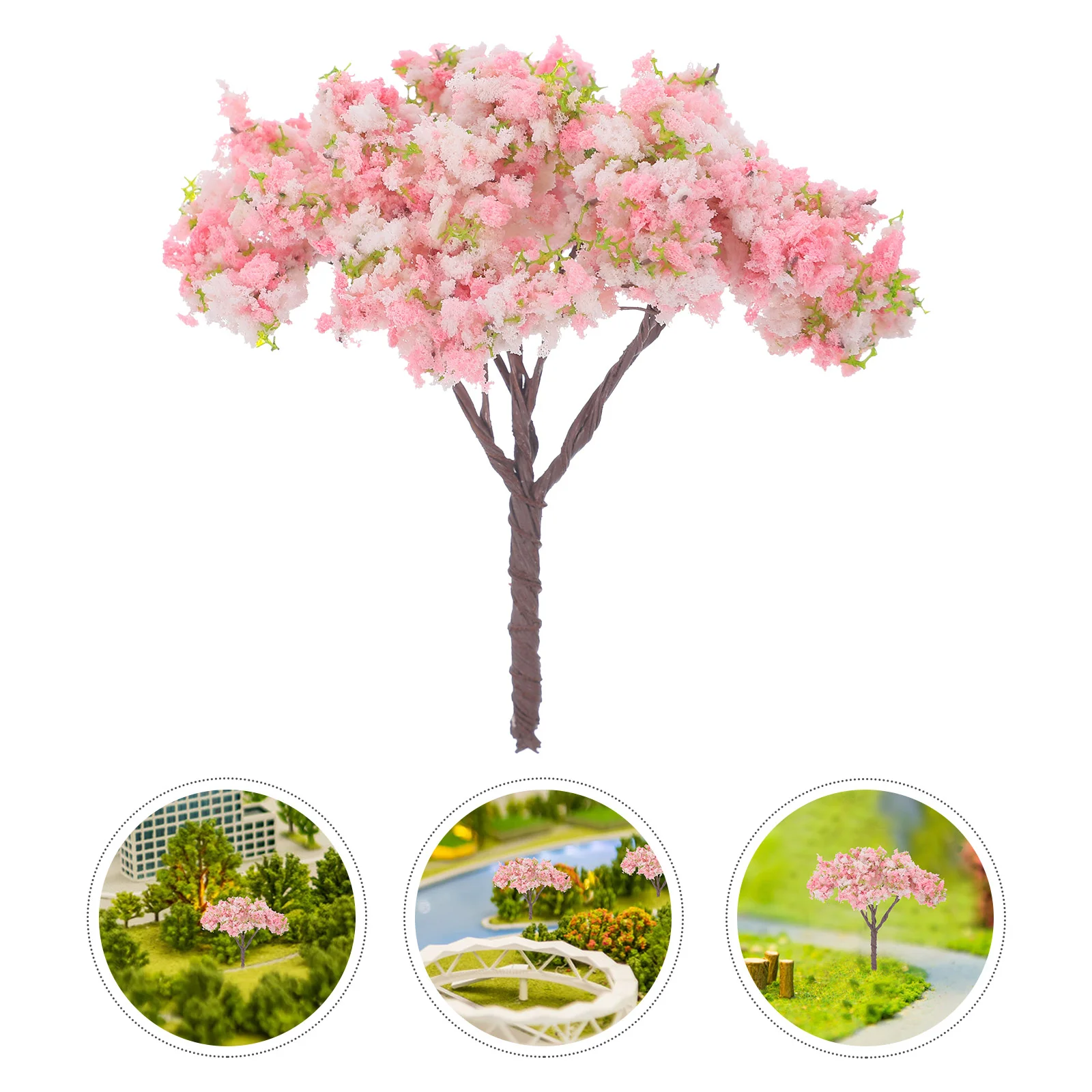 10 Pcs Tree Model Plants Miniature Fake Sand Table Silk Spring Flowers Simulation