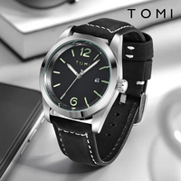 TOMI Luxury Men's Leather Strap Watch Round dial Quartz Watch Casual minimalist Watch Men's Clock Gift