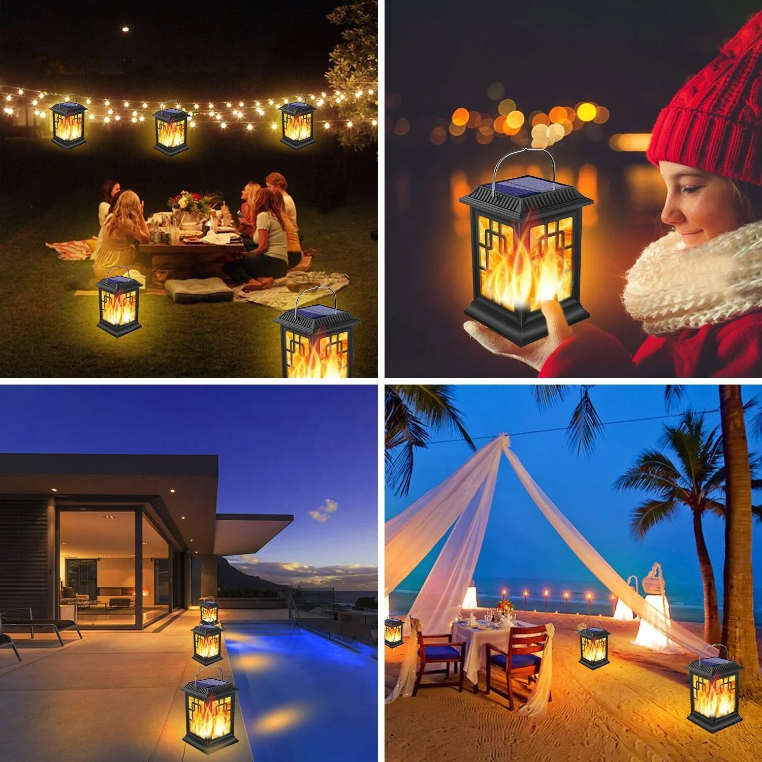 Solar Lanterns Outdoor Waterproof Flickering Flame Solar Lantern LED Hanging Lanterns Decorative Lights for Garden