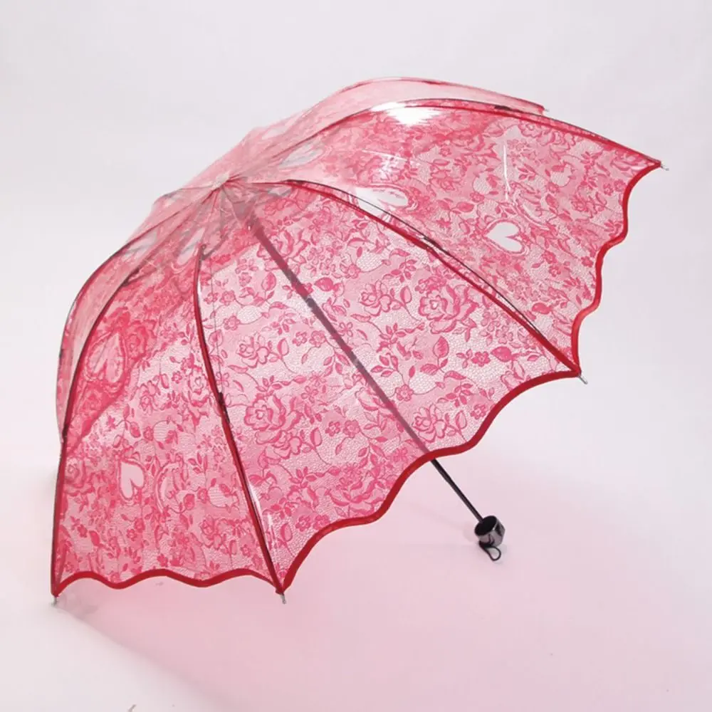 Guarda-sol dobrável vintage de renda, guarda-chuva grande bordado de flor para meninas, guarda-chuva transparente amor noiva para foto adereço