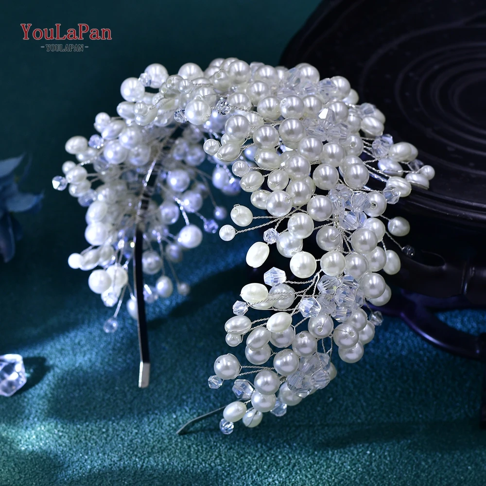 YouLaPan-Aro para el pelo con perlas para novia, tocado de boda de cristal brillante, diadema elegante de Color plateado para fiesta, accesorios para el cabello, HP684