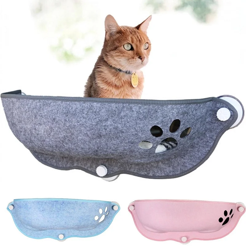 

Felt Cat Window Perch, Foldable Cat Hammock with 3 Suction Cups and Mat for Window Car Bed Seat for Indoor for Kitten Kitty