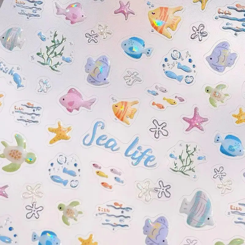 

3D Jelly Shiny Lovely Colored Seafish Turtle Starfish Seagrass Summer Self Adhesves Nail Art Stickers Cute Ocean Manicure Decals