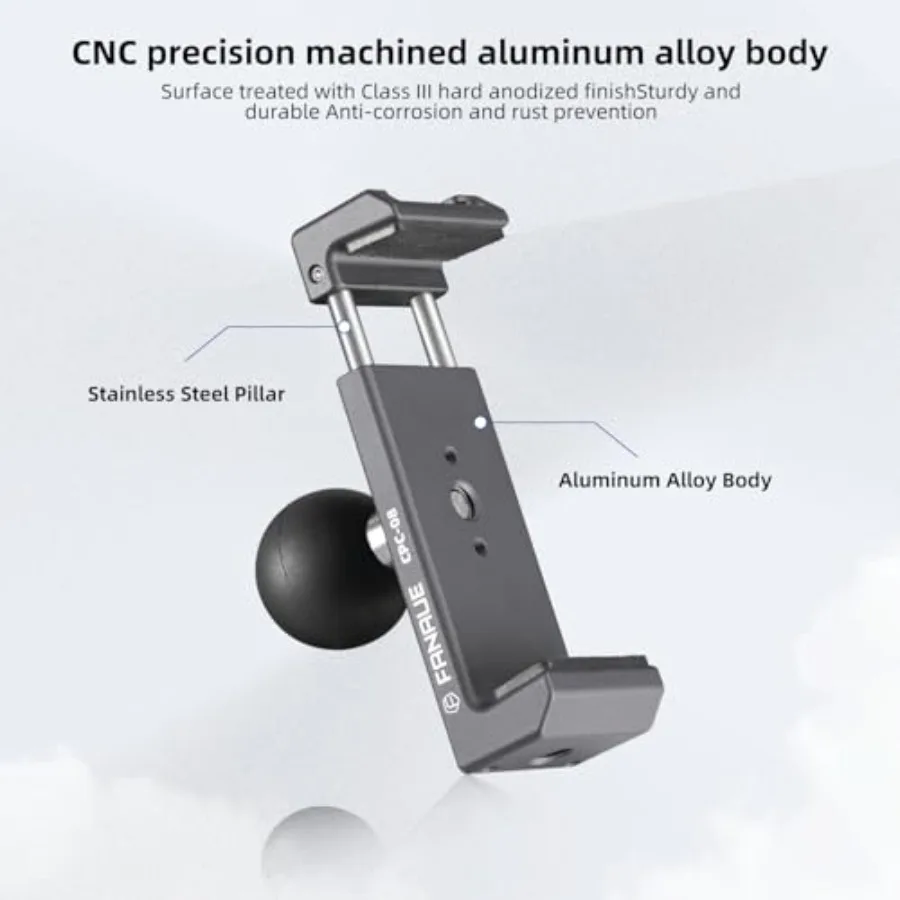 Aluminum Phone Holder with 1 Ball Head Adapter Universal RAM Mounts B Size Compatible Double Socket Arm Design for Motor