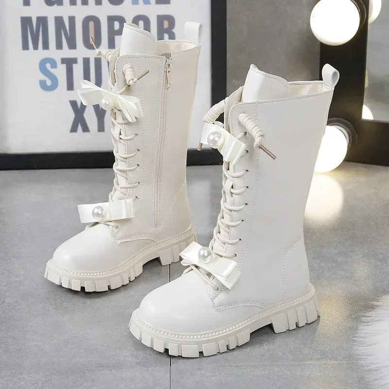 New Autumn Winter Warm Long Boots Baby Girls Non-slip Wear-resistant High Boots Kids Soft Sole PU Leather Boots Children Casual