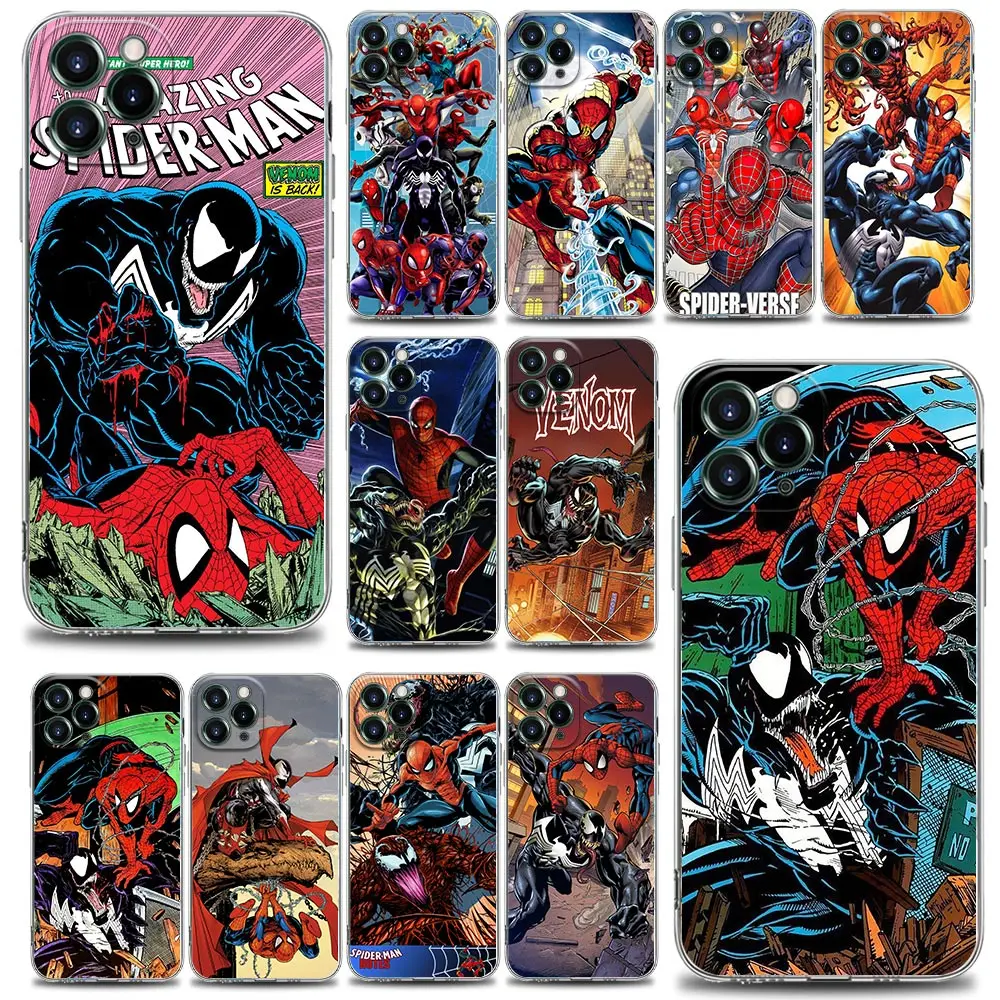 Amazing Spider-Man Venom Marvel Comics Shell Case for iPhone 15 11 12 13 14 Pro Max Mini SE XS 7 8 Plus Transparent Cover Fundas