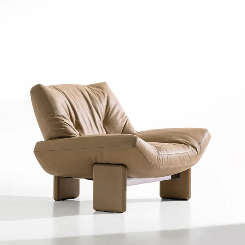 

Cotton and linen single sofa living room balcony lazy leisure chair lamb wool soft and comfortable designer solid wood