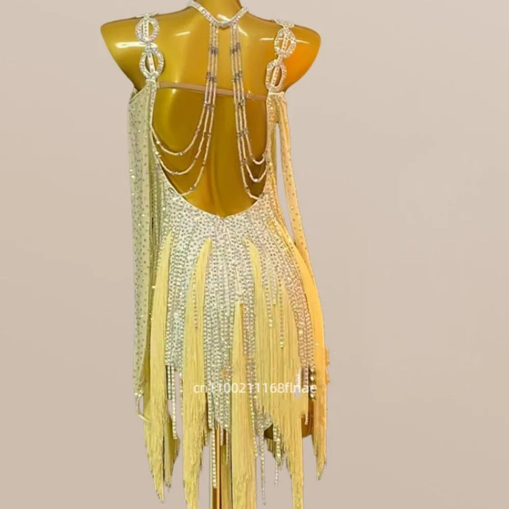 Latein-Tanzkleid mit Fransen, Spaghettiträger, Performance-Kostüm für Erwachsene und Kinder, professioneller Wettbewerb, Tango, Salsa, Cha Cha, Ballroo