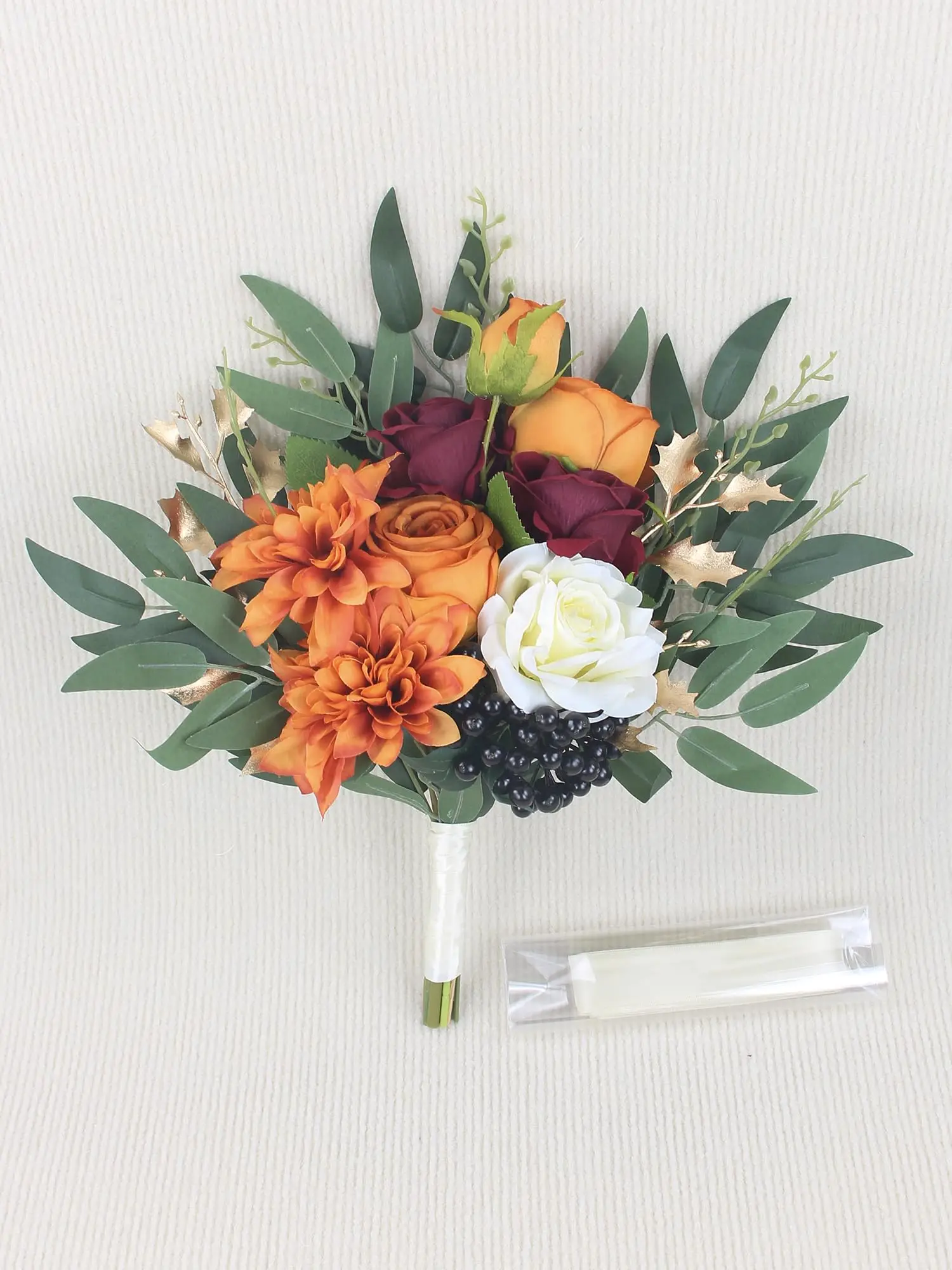Bridal Wedding Bouquets Roses Artificial Flowers Bouquets Fall Wedding Decor Bride Burnt Orange Bridal Bouquet For Wedding image 4