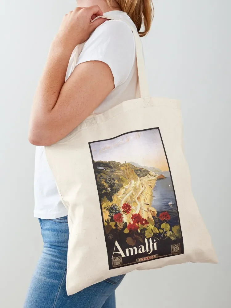 Vintage Amalfi Coast Travel Tourism Artwork Titled 'Amalfi Italia'. Tote Bag tote bags cloth bags Lady bag Tote Bag